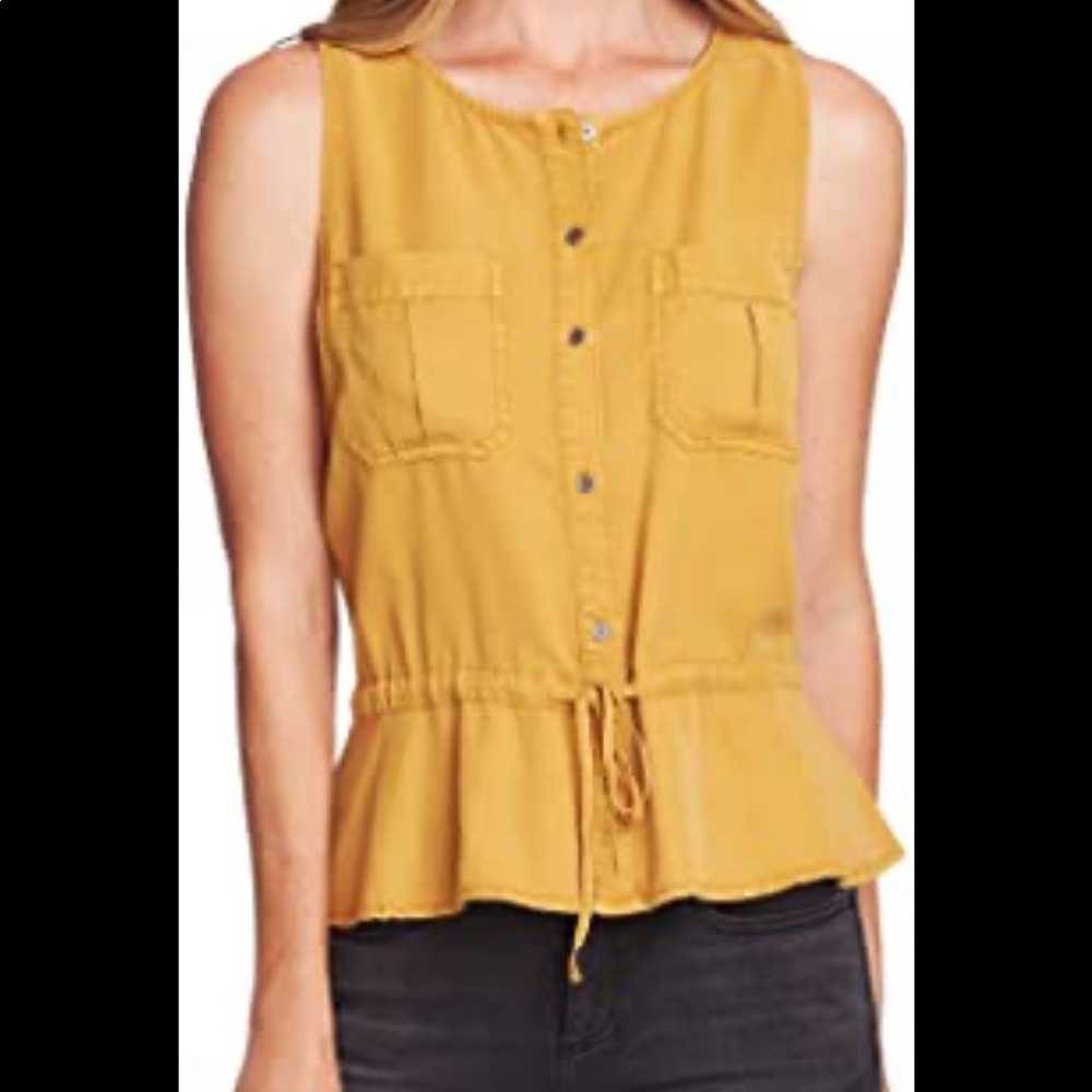 Vince Camuto Mustard Tank Button Up with Tie Waist